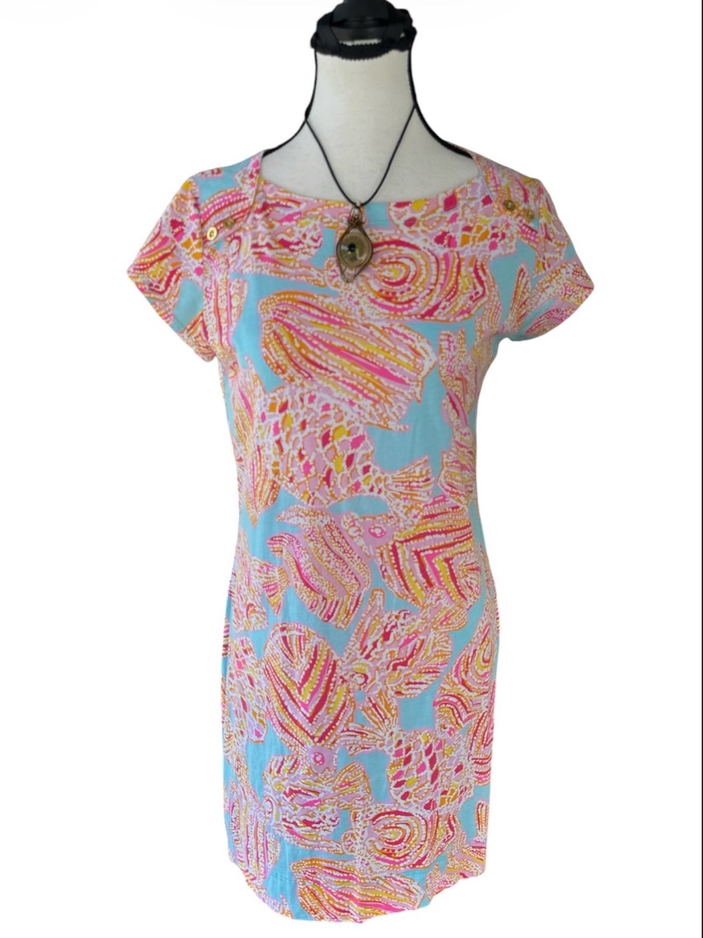 Lilly Pulitzer Loren Dress featuring a vibrant Tini Bikin fish pattern